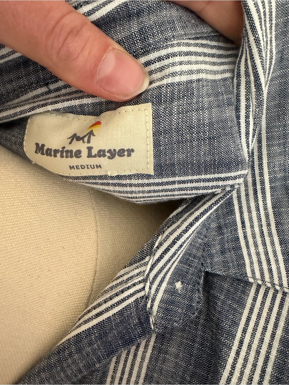 Marine Layer Blue & White Striped Chambray Button-Up Shirt 100% Cotton Medium - Picture 6 of 7
